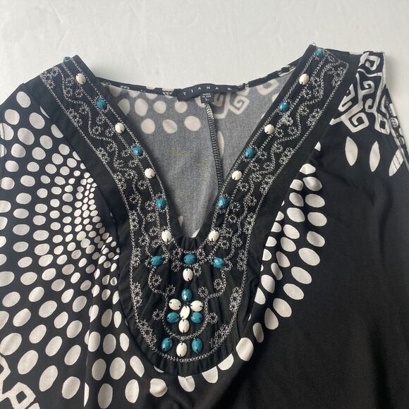 TATIANA B Women’s Size L Black White Embroidered Beaded Sleeveless Retro Dress - Picture 11 of 13